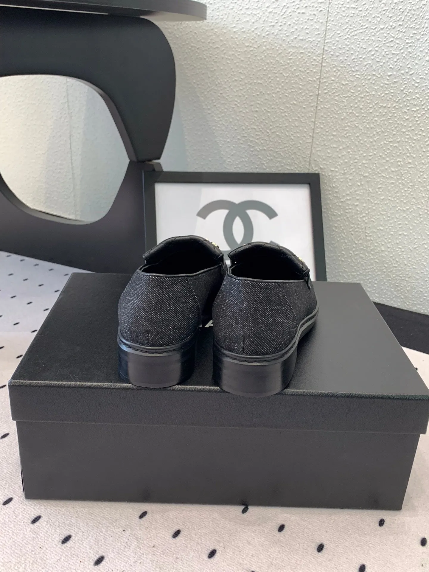 Versatile Fabric Denim Black Top-quality at low price CHANEL 147020 Moccasins In