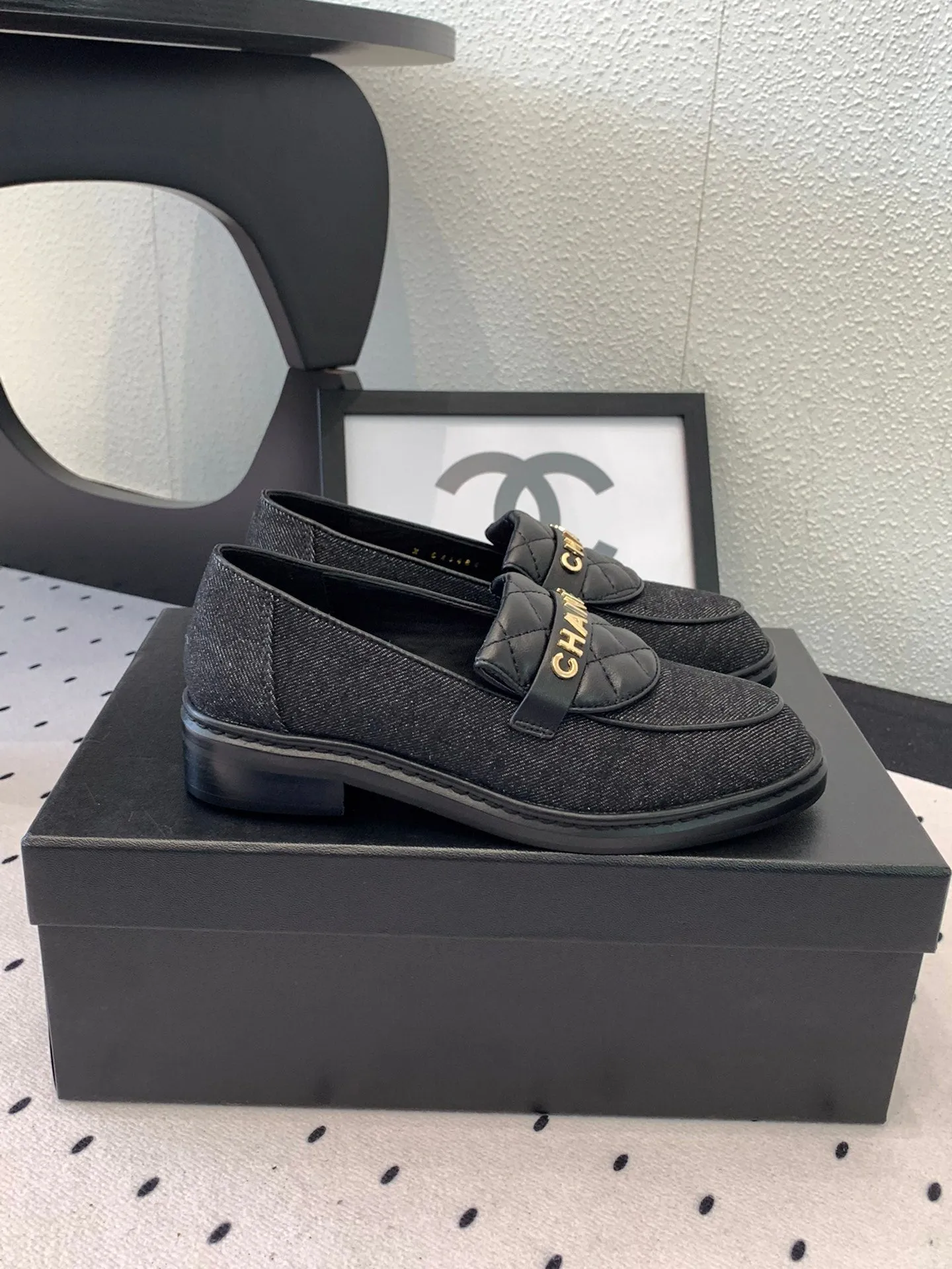 Versatile Fabric Denim Black Top-quality at low price CHANEL 147020 Moccasins In