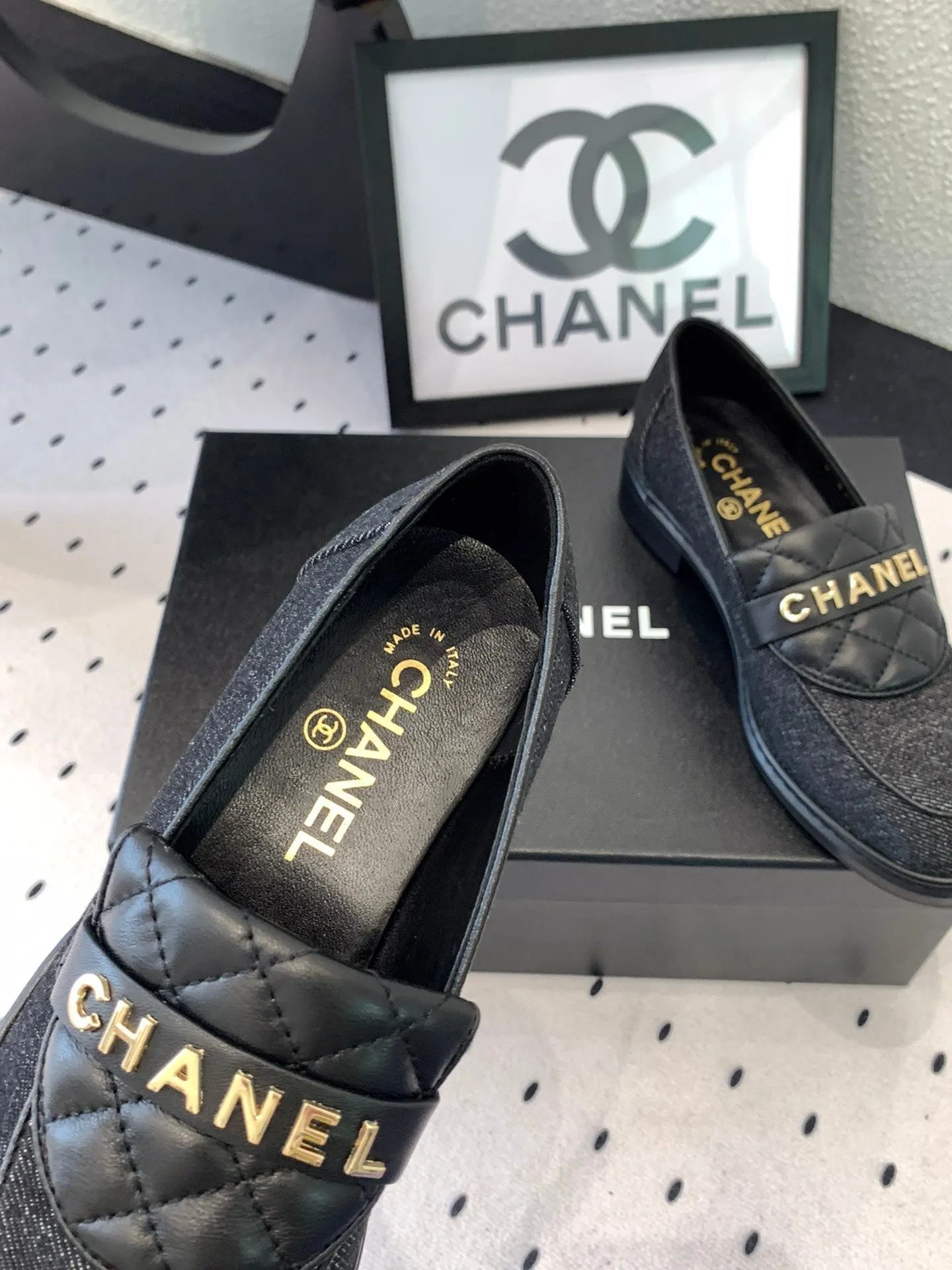 Versatile Fabric Denim Black Top-quality at low price CHANEL 147020 Moccasins In