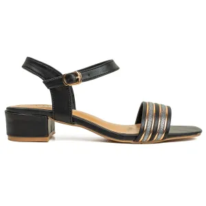Vibrant Ladies Block Heel Sandal –  Black PU Leather Upper