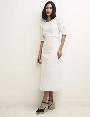 White Broderie Felicia Midi Dress