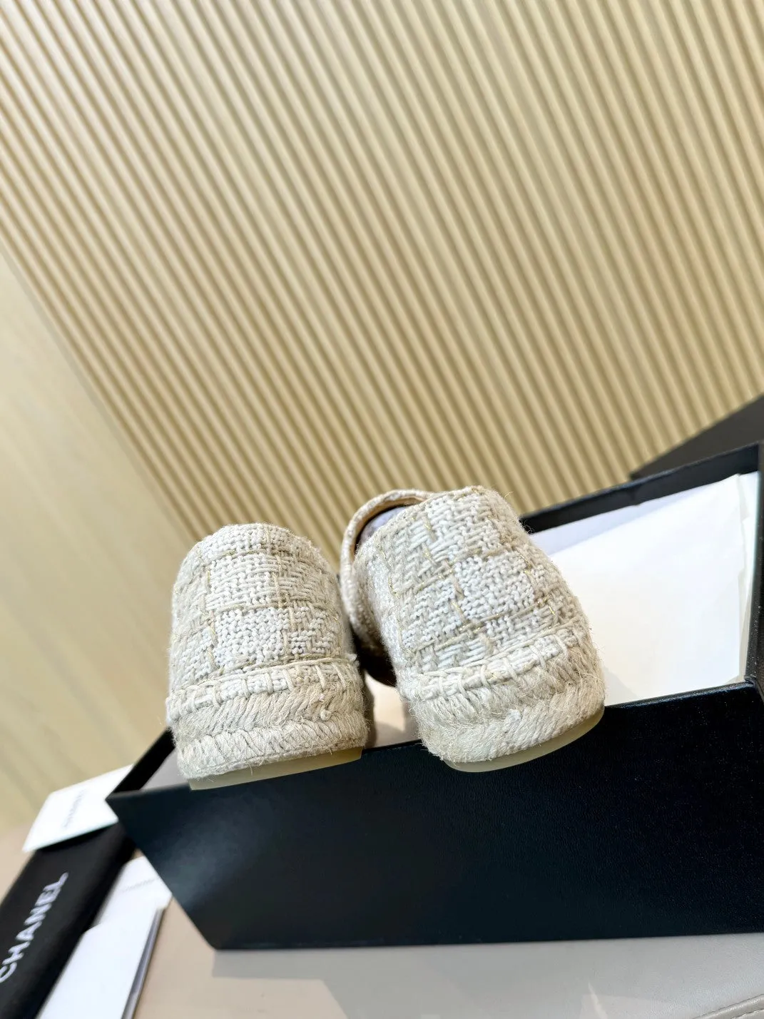 white fabric metalic CHANEL Special promotion espadrilles Percentage-off brown braided calfskin gold