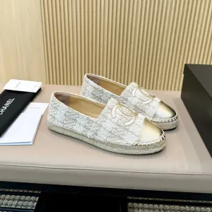 white fabric metalic CHANEL Special promotion espadrilles Percentage-off brown braided calfskin gold