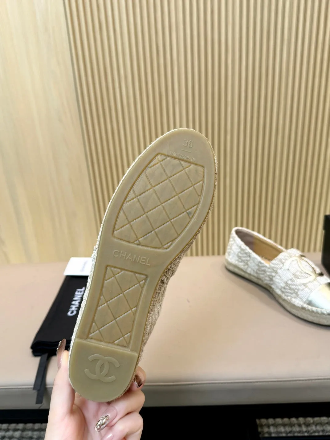white fabric metalic CHANEL Special promotion espadrilles Percentage-off brown braided calfskin gold