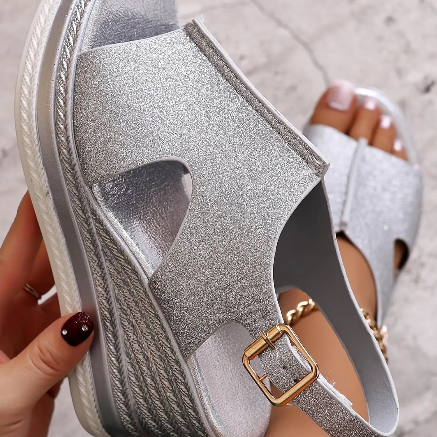 Women's Platform Wedge Sandals, Platform Wedge Sandals 2025 Summer Dressy Heels Bohemia Buckle Ankle Strap Wedge Sandal Comfortable Open-Toe Wedding Party Shoes