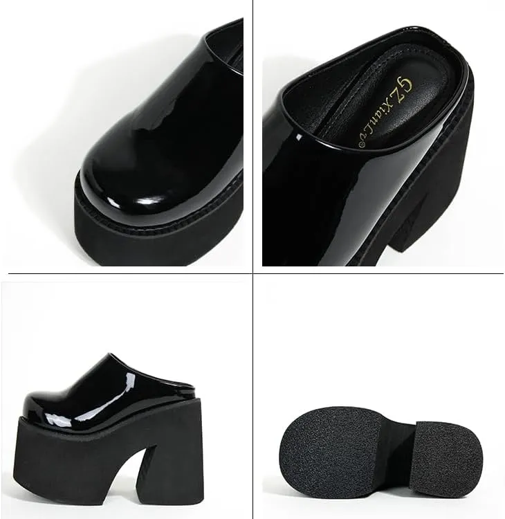 Women's Slip on Platform Mules, Closed Toe Slide Sandals, Chunky High Heel Slipper Mule Shoes