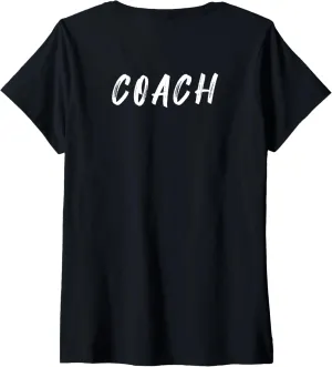 Womens Trainer Instructor Print on Back Soccer Basketball Coach V-Neck T-Shirt