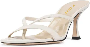 YDN Women's Square Open Toe Sandal Slides Kitten Heel Slip on Flip Flops Stiletto Party Slippers Heeled Mule Shoes Size-4-15 US